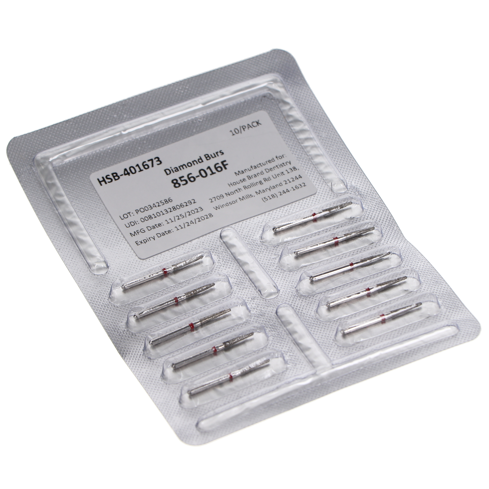 House Brand Dentistry 401673 FG 856-016F Round End Taper Fine Diamond Burs 10/Pk