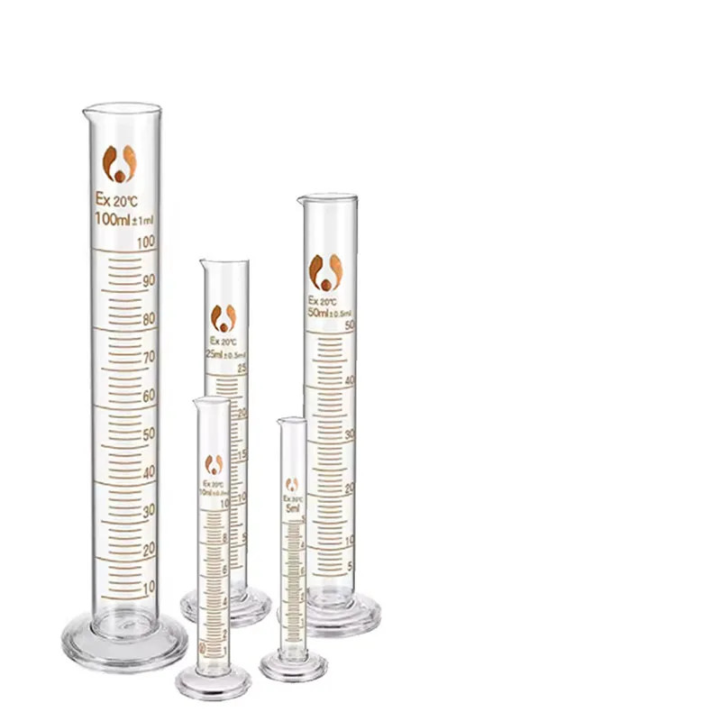 Lab Measuring Cylinder Set 5ml 10ml 25ml 50ml 100ml 200ml 500ml, Thick Glass Gra