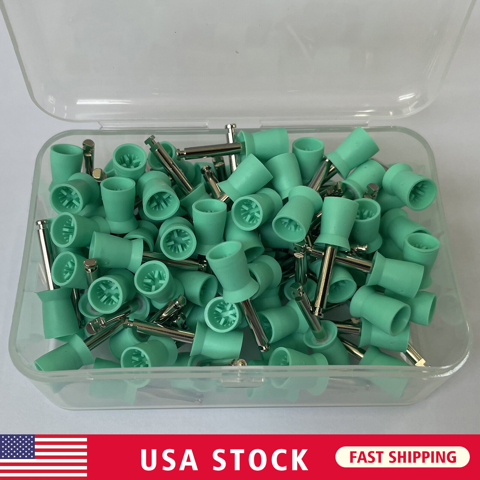 100Pcs Dental Rubber Prophy Tooth Polish Polishing Cups Latch Type Brushes green