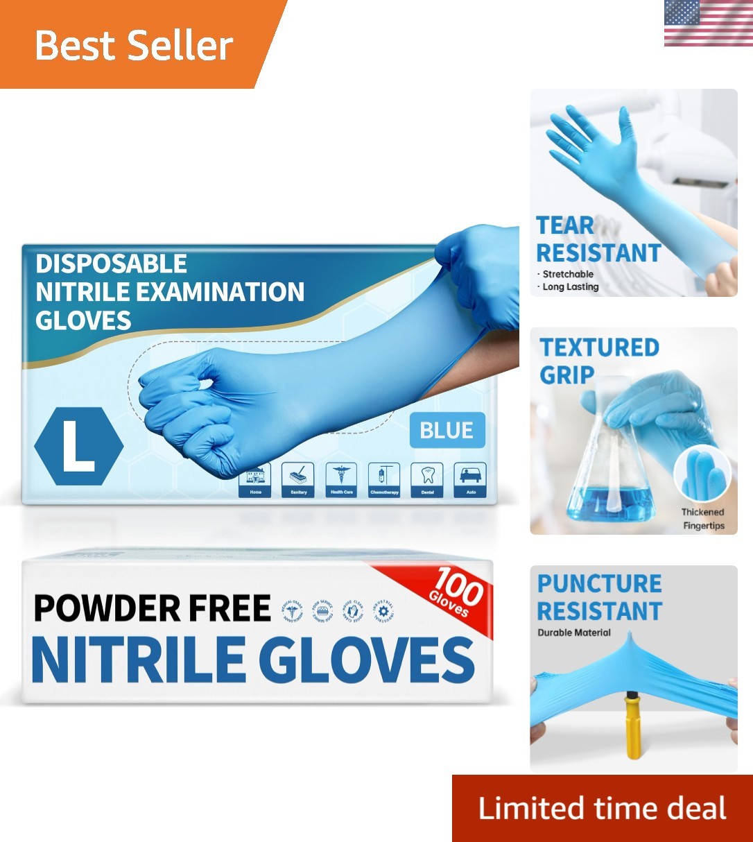 Allergy-Free Blue Nitrile Gloves, 4.5 Mil, 100 pcs – Ideal for Medical & Cooking