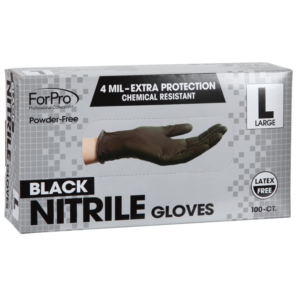 ForPro Nitrile Gloves Chemical Resistant Black Large 100 Ct