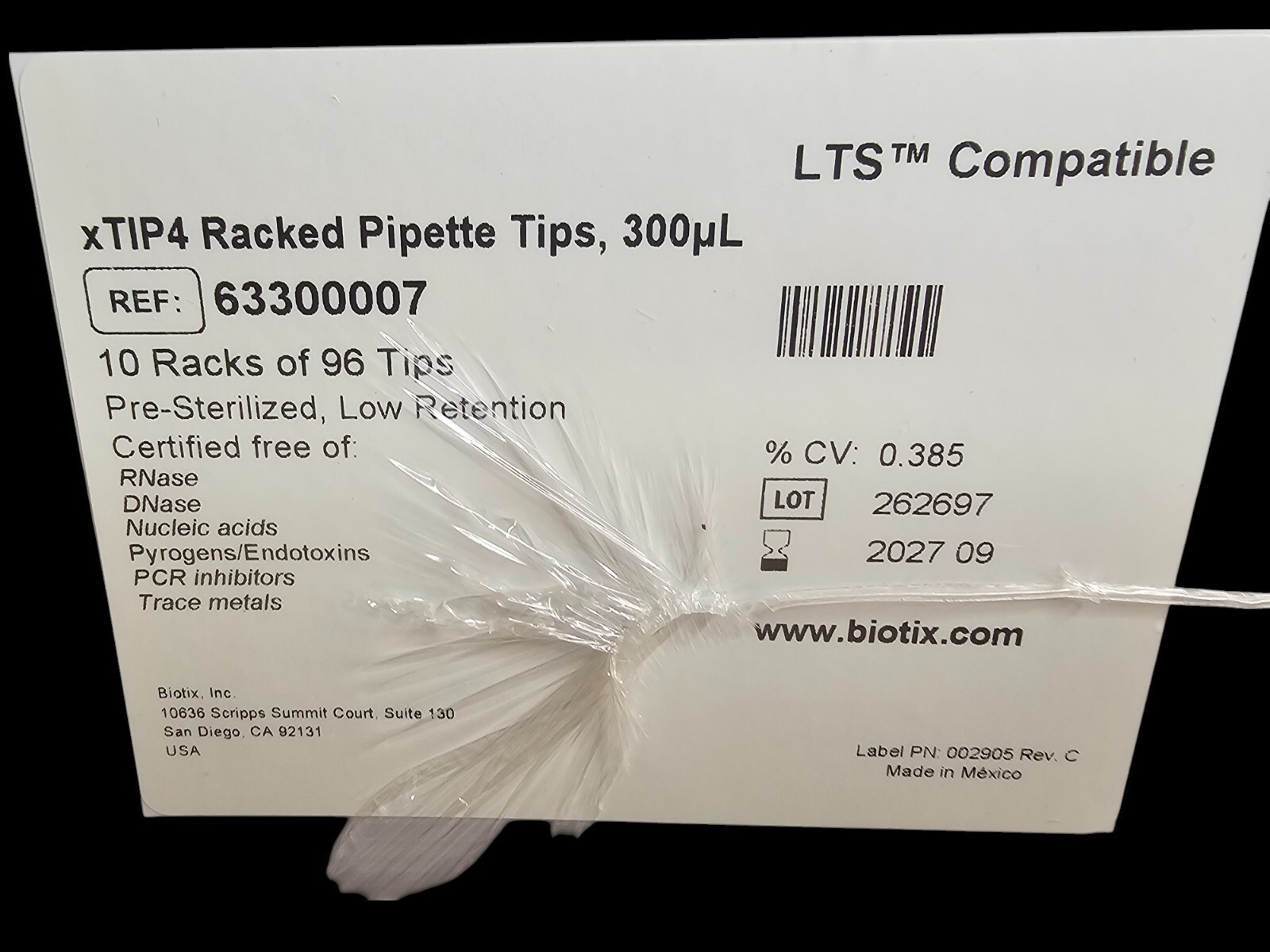 BIOTIX 300µL XTIP4 LTS COMPATIBLE RACKED PIPETTE TIPS 63300007 (960/PK) – NEW