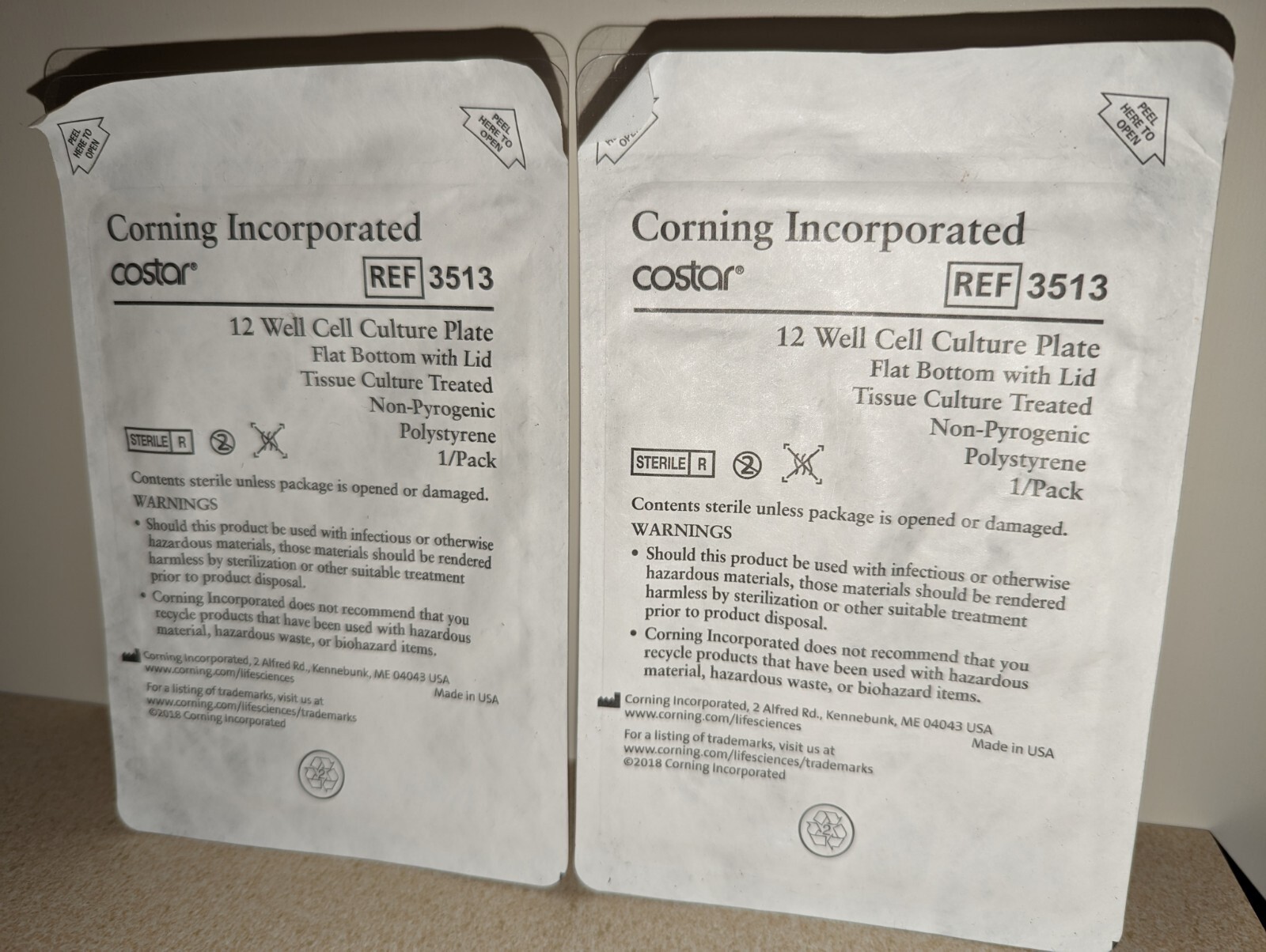 CORNING COSTAR 12 WELL CELL CULTURE PLATES FLAT 3513 TISSUE TREATED 2 packs