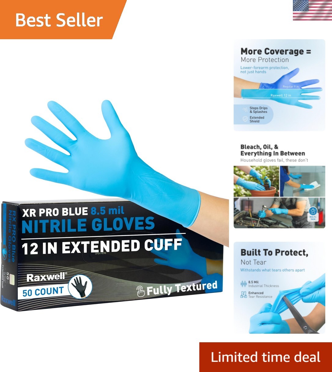 Nitrile Disposable Gloves – Waterproof Textured Grip – Heavy-Duty Cleaning Ru…
