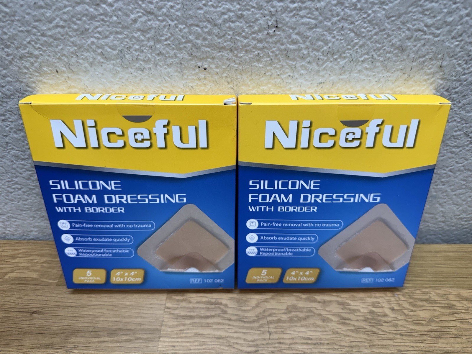 LOT OF 2 Silicone Foam Dressing 4″x4″ Waterproof Silicone 5 Pk Bandages Border