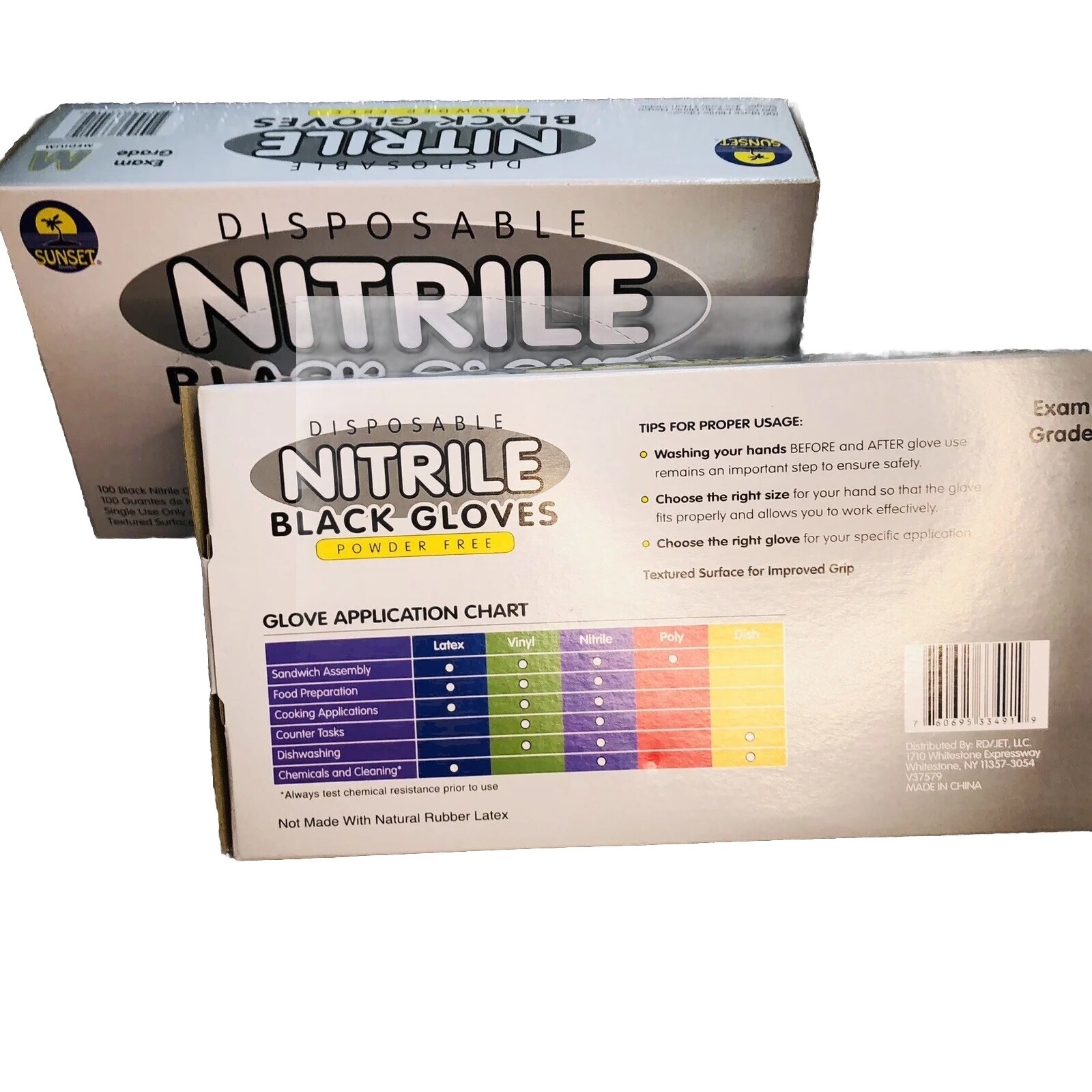 (2) Box 100 Ct Texture Grip Black Medical Nitrile Exam Gloves Latex Powder Free