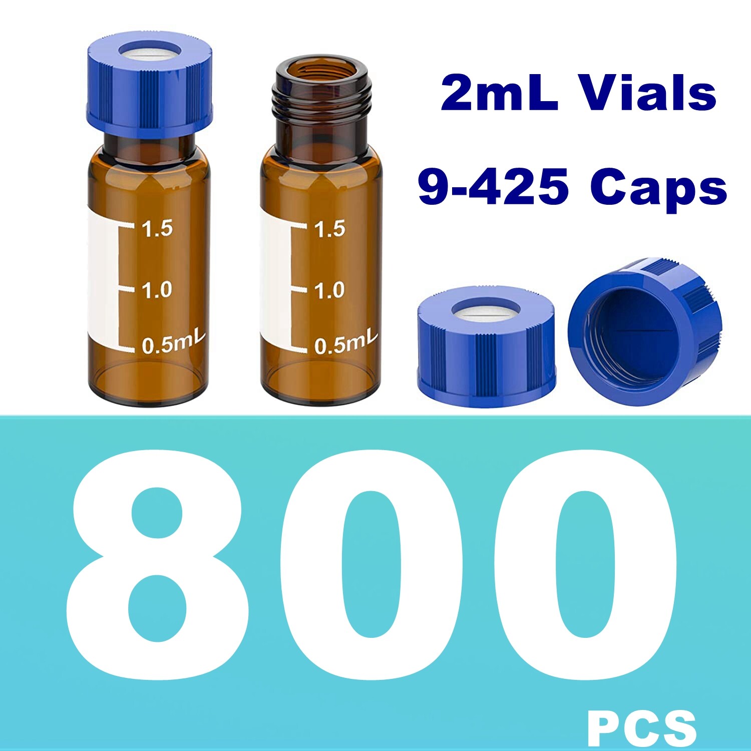 800PCS 2mL Preslit Septa Autosampler Vials 9-425 HPLC Graduation GC Agilent Caps