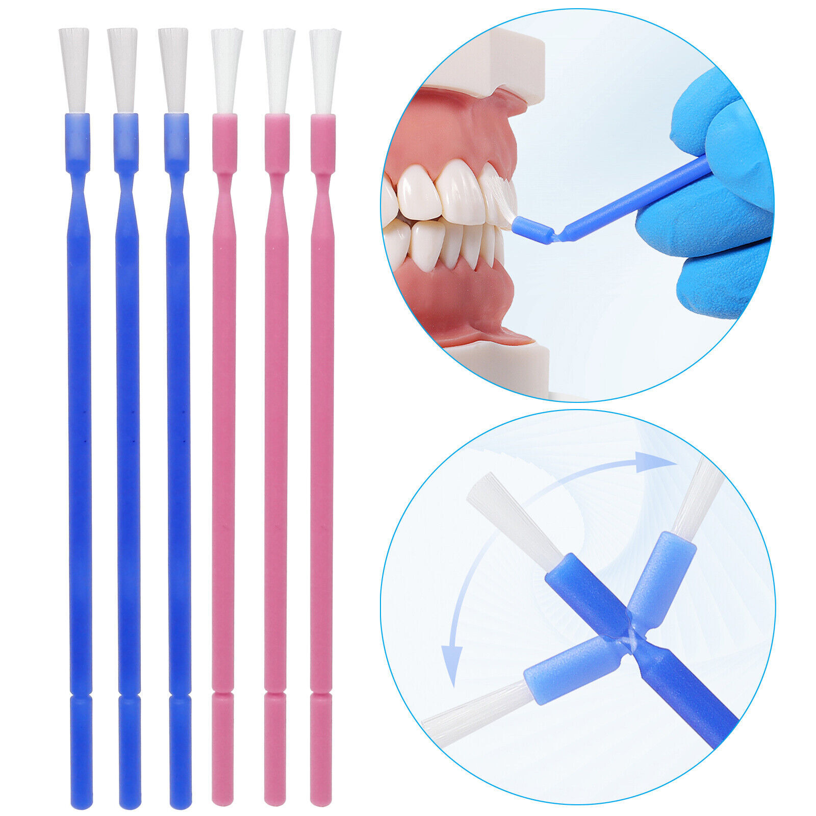 100Pcs/Bag Dental Micro Applicator Brush Bendable Long Shank Tips Pink/Blue