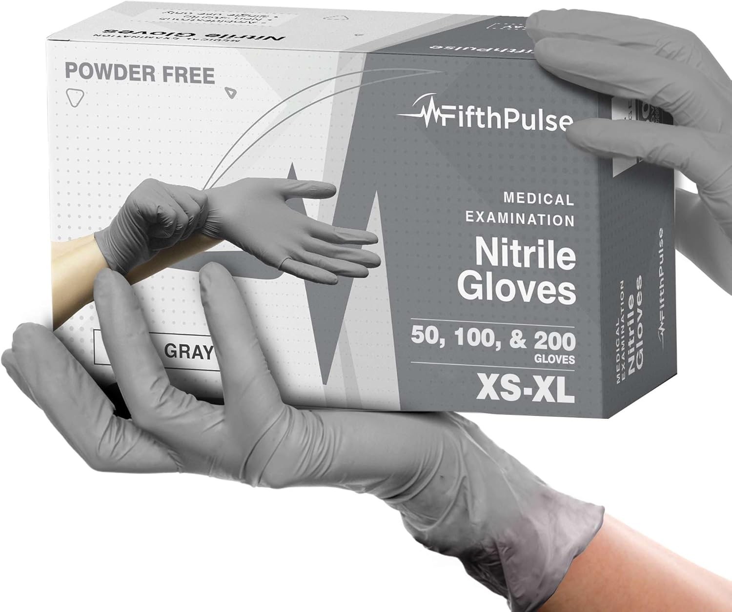 FifthPulse Cool Gray Nitrile Disposable Gloves – Latex Free food Safe Cleaning