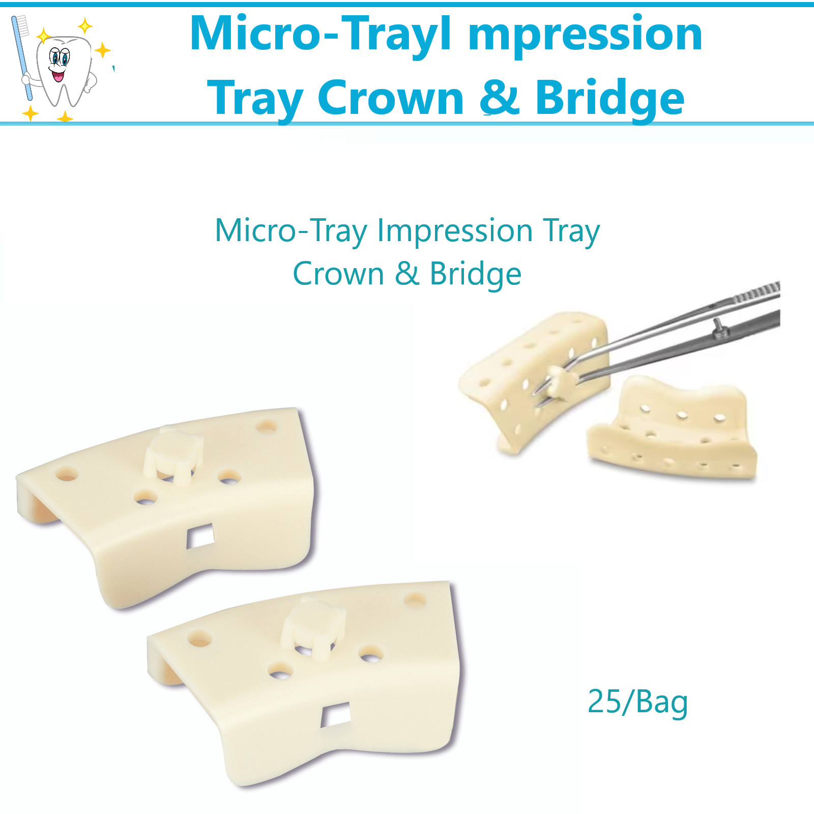 Dental Impression Mini Tray For Crown and Bridge Quadrant Impressions, 25/Bag