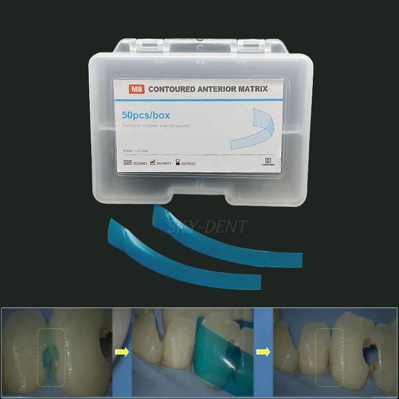Dental Contoured Anterior Matrix Bands Polyester Blue Strips Matrices System