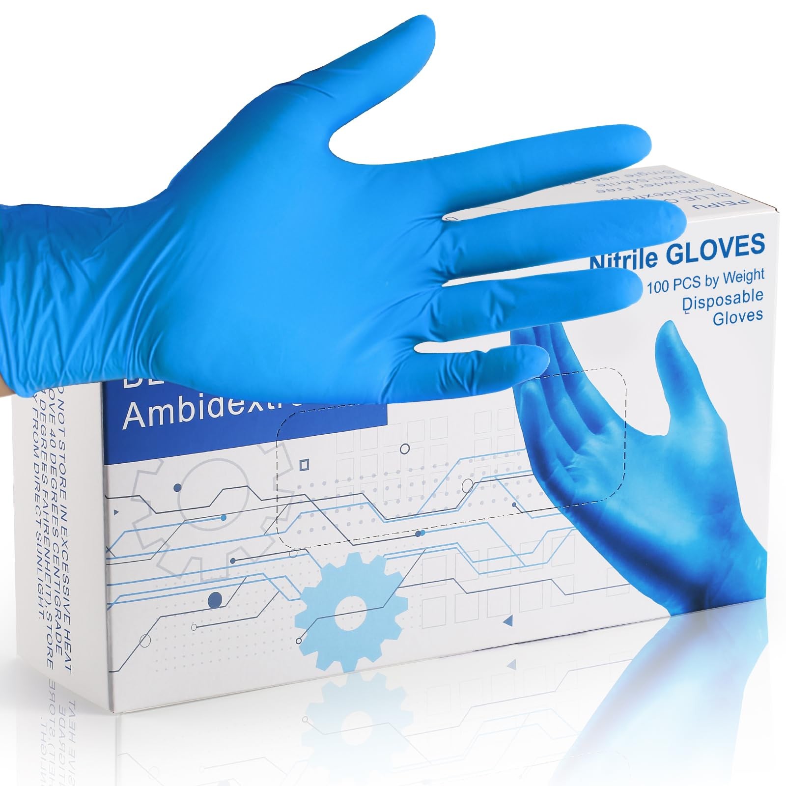 PEIPU Nitrile Disposable Gloves Medium 100~Count, 4 Mil, Powder~Free