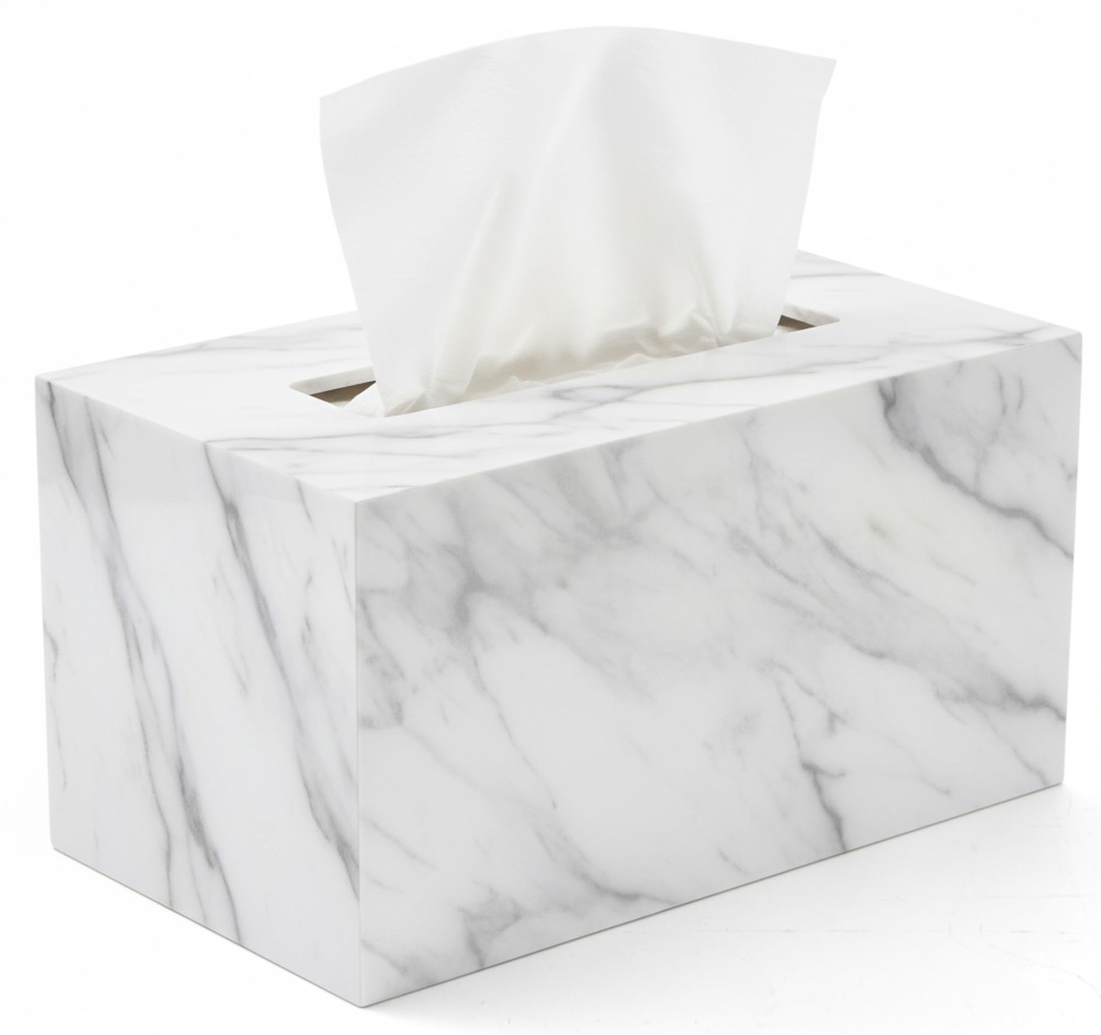 Marble Acrylic Rectangular Tissue Box Cover Holder – White – Fits Kleenex