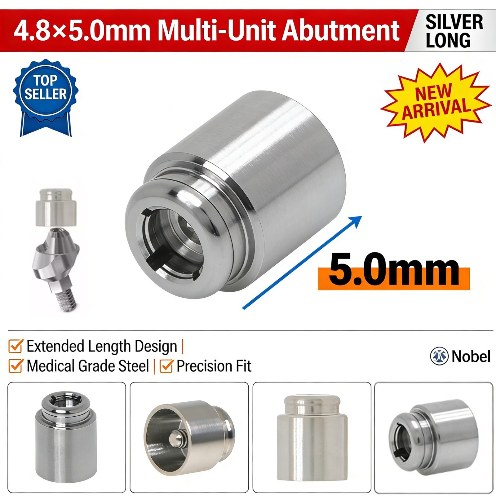 4.8mm Multi-Unit Locator Attachment Abutment Fit Hiossen/Nobel/3.0/5.0mm GH