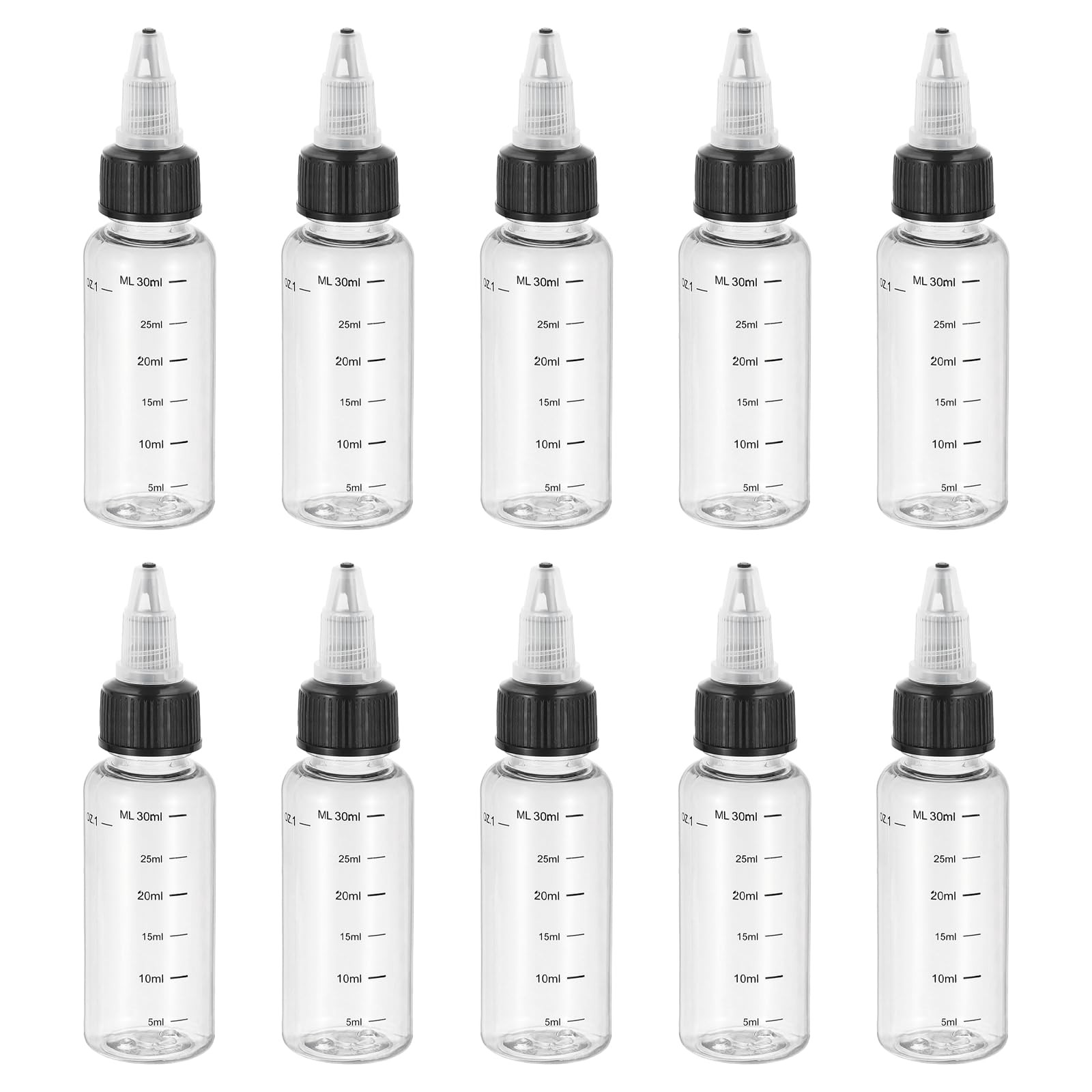 PATIKIL 1oz(30ml) Plastic Dispensing Bottle, 10Pcs Squeeze 1 oz, Clear Black