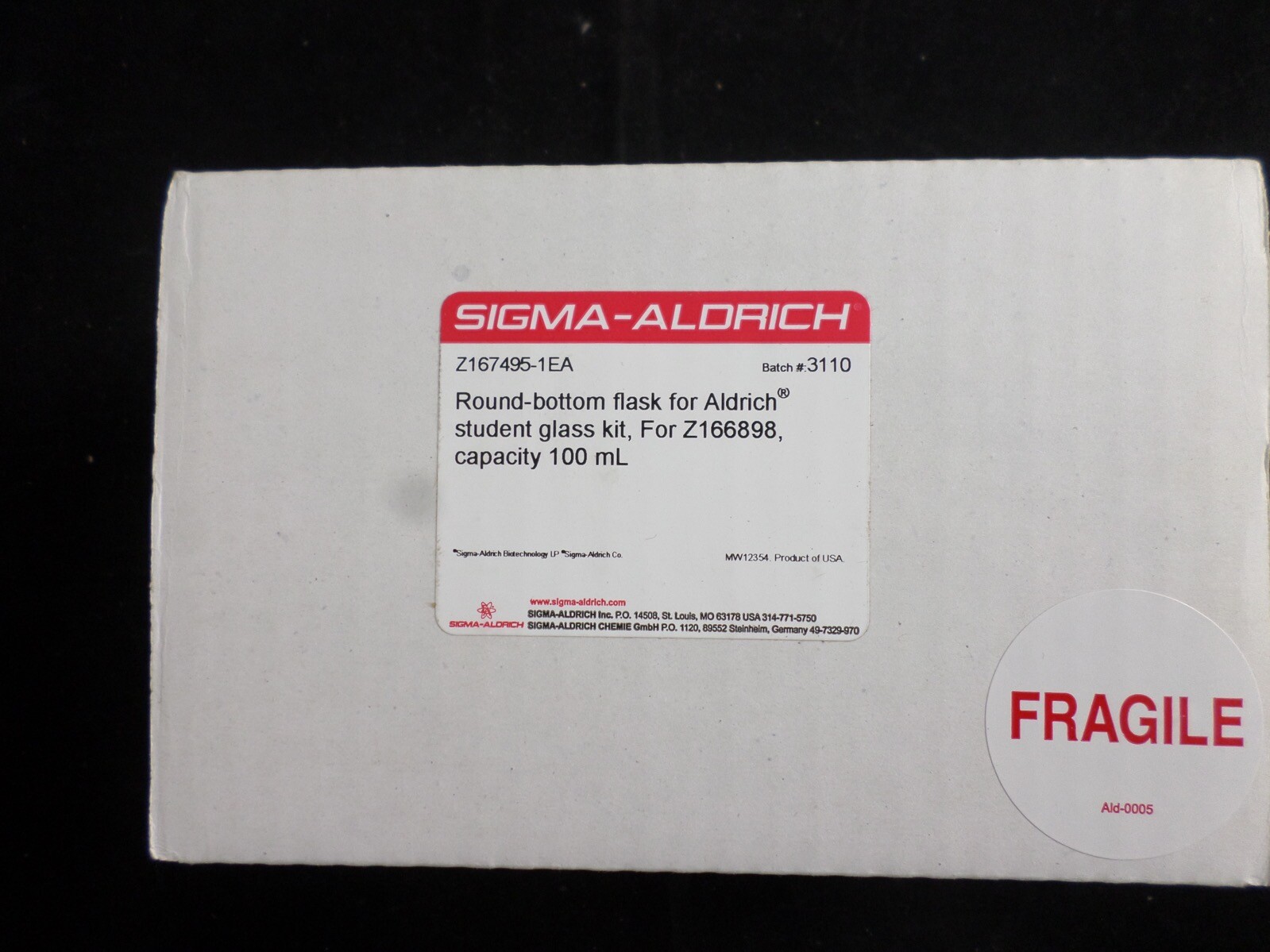 SIGMA-ALDRICH 100mL Round-Bottom Flask For Aldrich Student Glass Kit Z167495-1EA