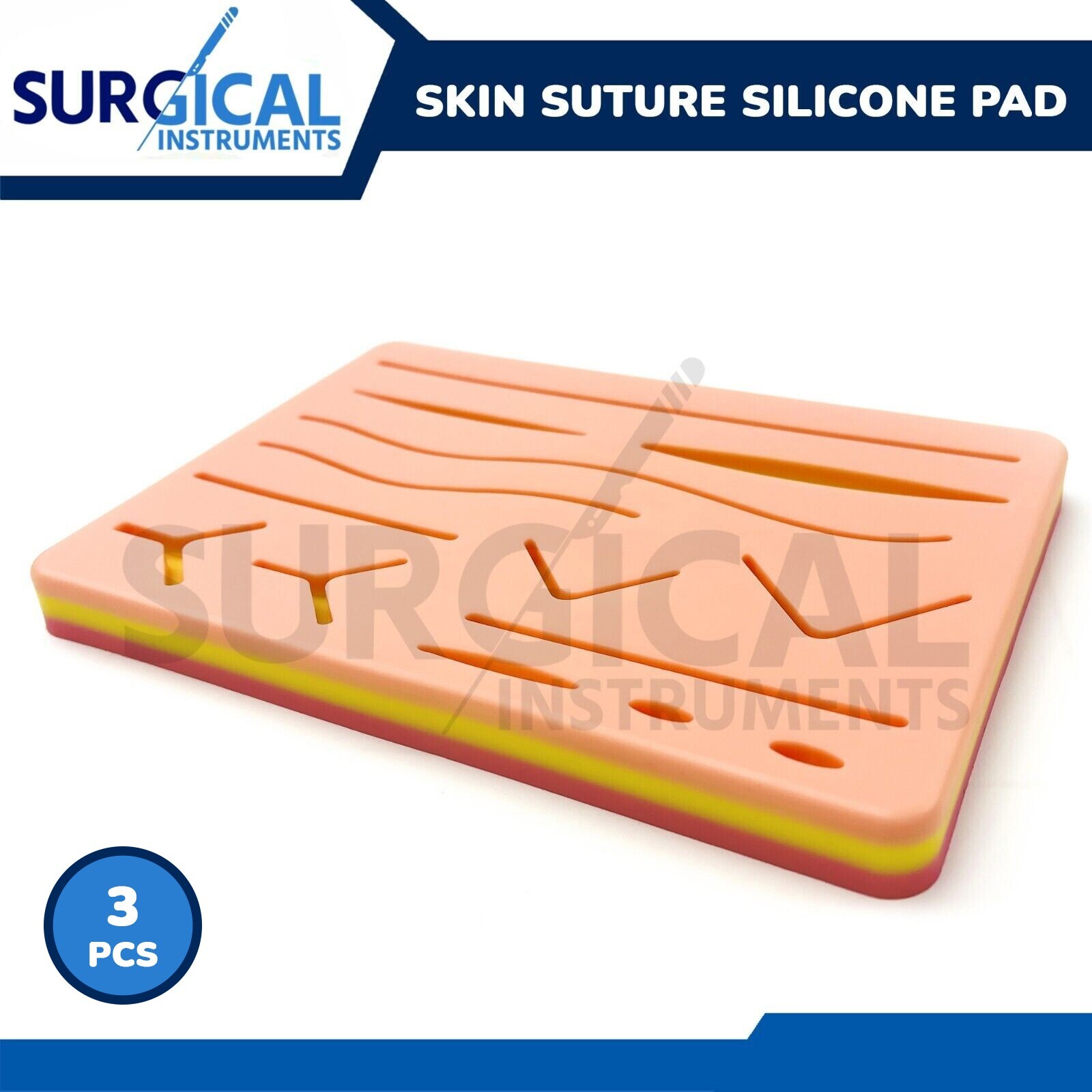 3 Pcs Skin Suture Practice Silicone Pad Wound Simulated Surgical Training Kit