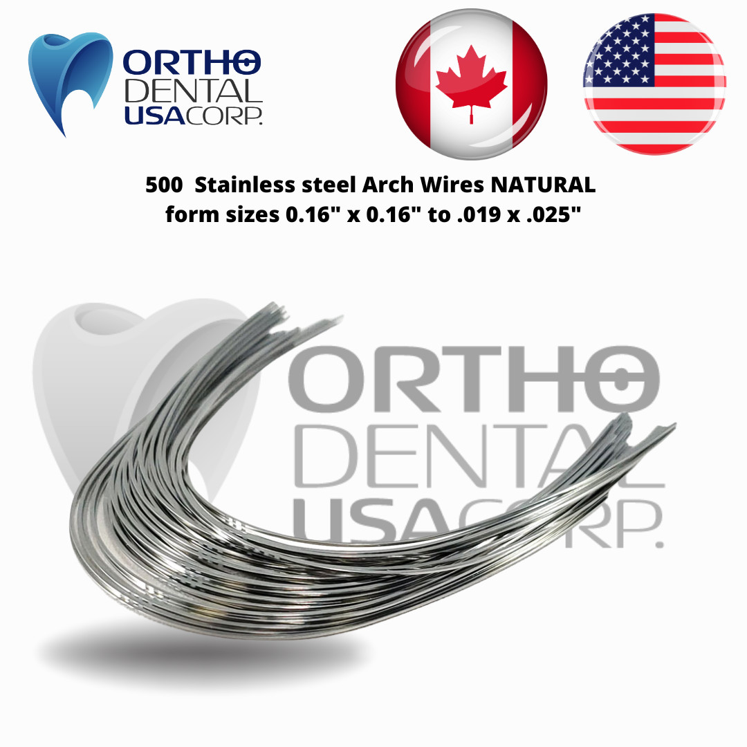 500 Stainless Steel Arch Wires NATURAL form sizes 0.16″x0.16″ to 0.19×0.25″ USA