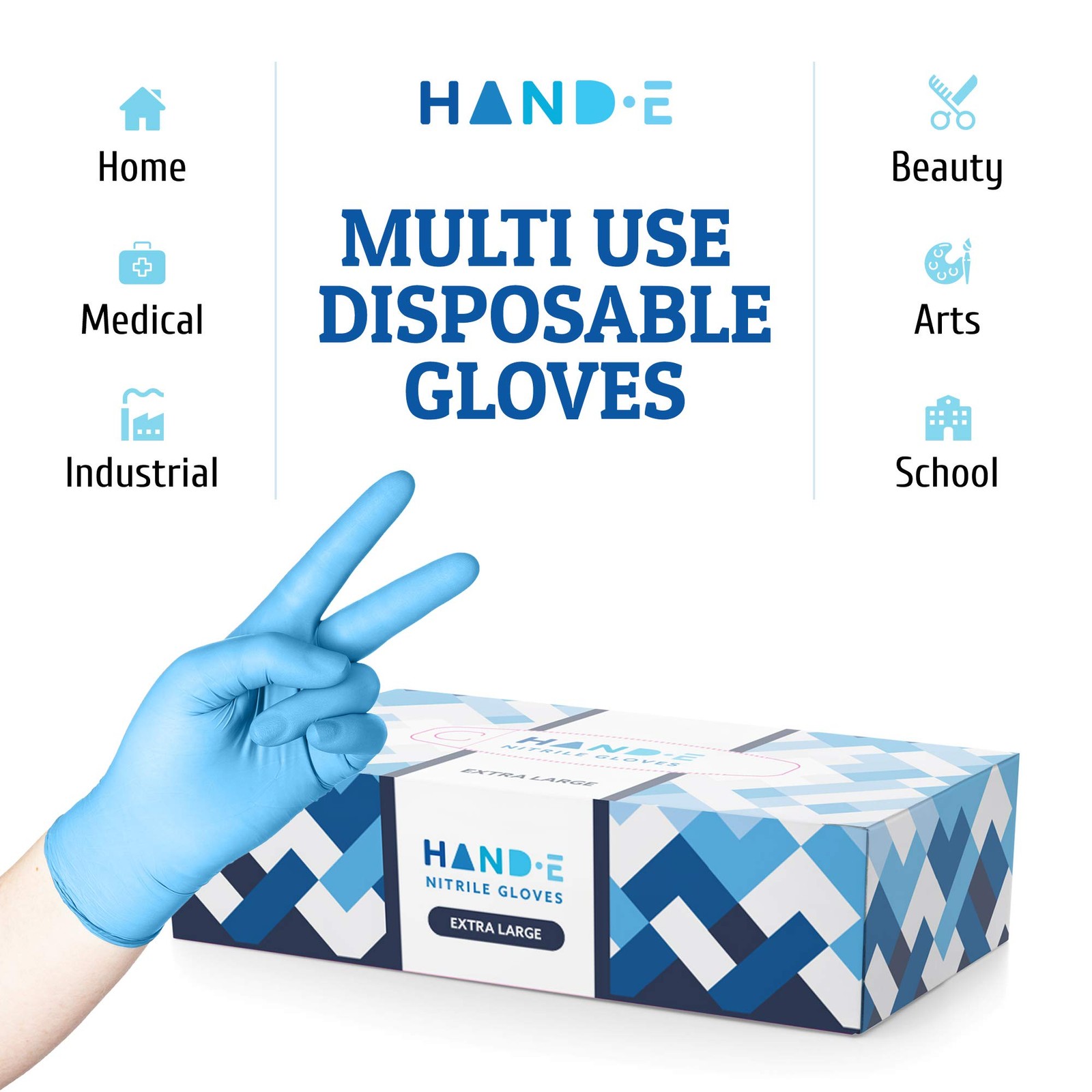 Hand~E Blue Nitrile Disposable Gloves Large 100 Count, Latex~Free, Powder~Free