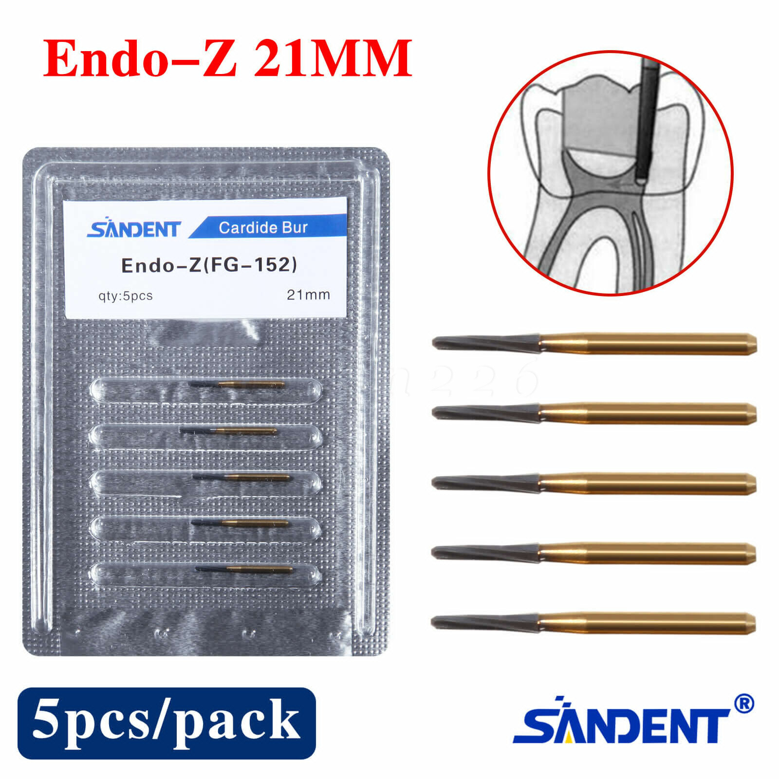 5PCS Dental Endodontic ENDO-Z Tungsten Carbide Burs FG Round Bur High Speed