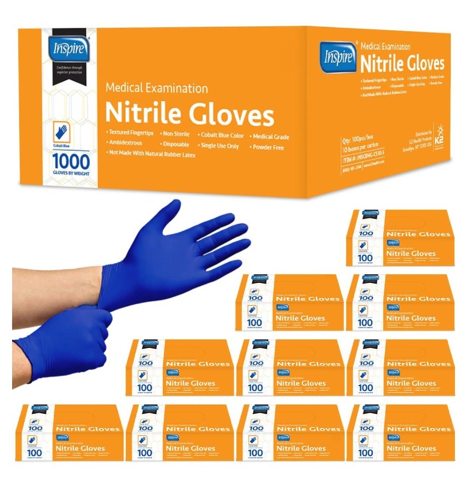 1000 Pack Inspire Nitrile Medium Exam Gloves High Quality Cobalt Blue Non Latex