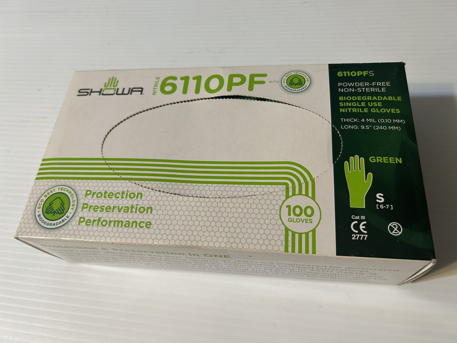 Showa 6110Pf S Disposable Gloves, Nitrile, Powder Free Green, 100 Pk