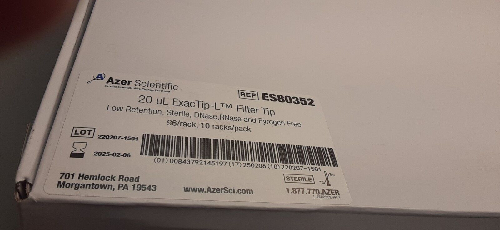 Azer 20ul/96 well ExacTip-L Filter Tip/ Sterile / (box of 10)(960 tips) ES80352