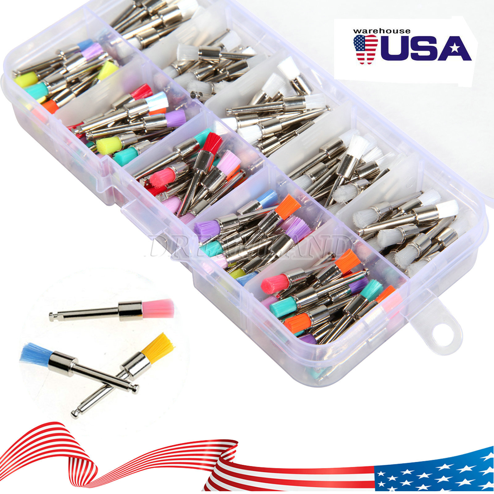200PC Dental Nylon Materials Closure Flat Polishing Polisher Prophylaxis Brushes