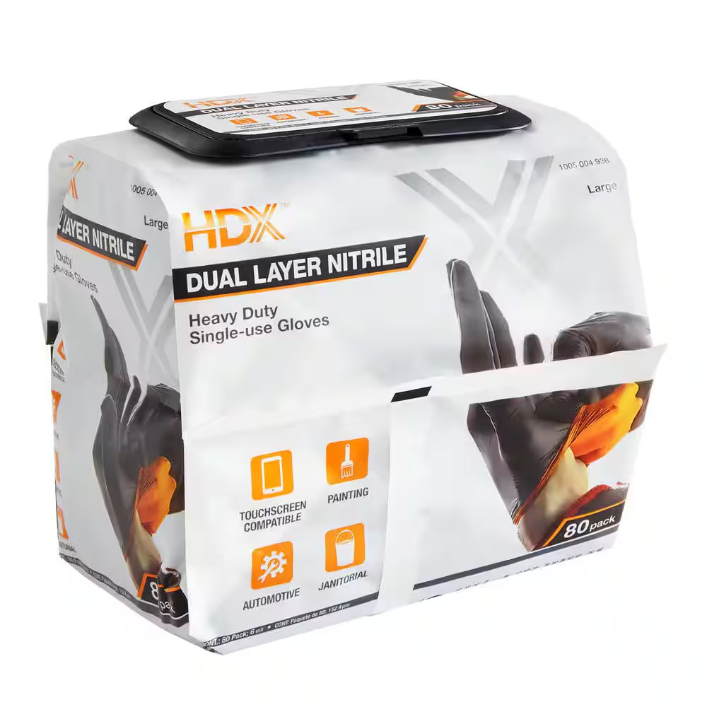 HDX Pop-N-Go Disposable Heavy Duty Nitrile Gloves 80-Count Black NEW
