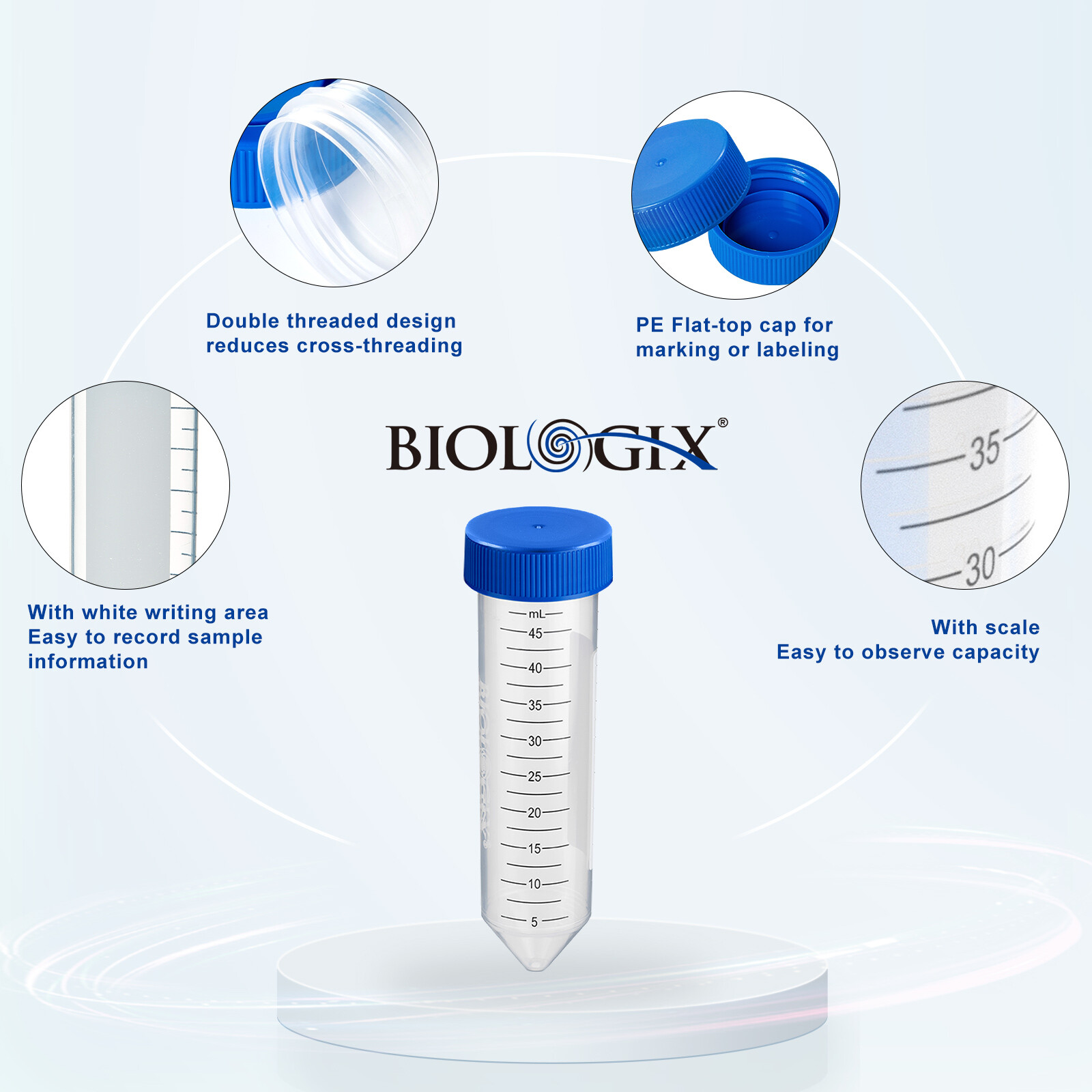 25Pcs 50ml Conical Bottom Centrifuge Tubes, Flat Top, Bulk