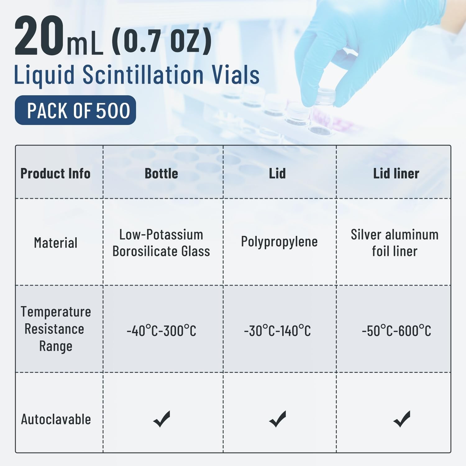 100x 20ml Scintillation Vials Transparent Borosilicate Glass Vials Counting Vial