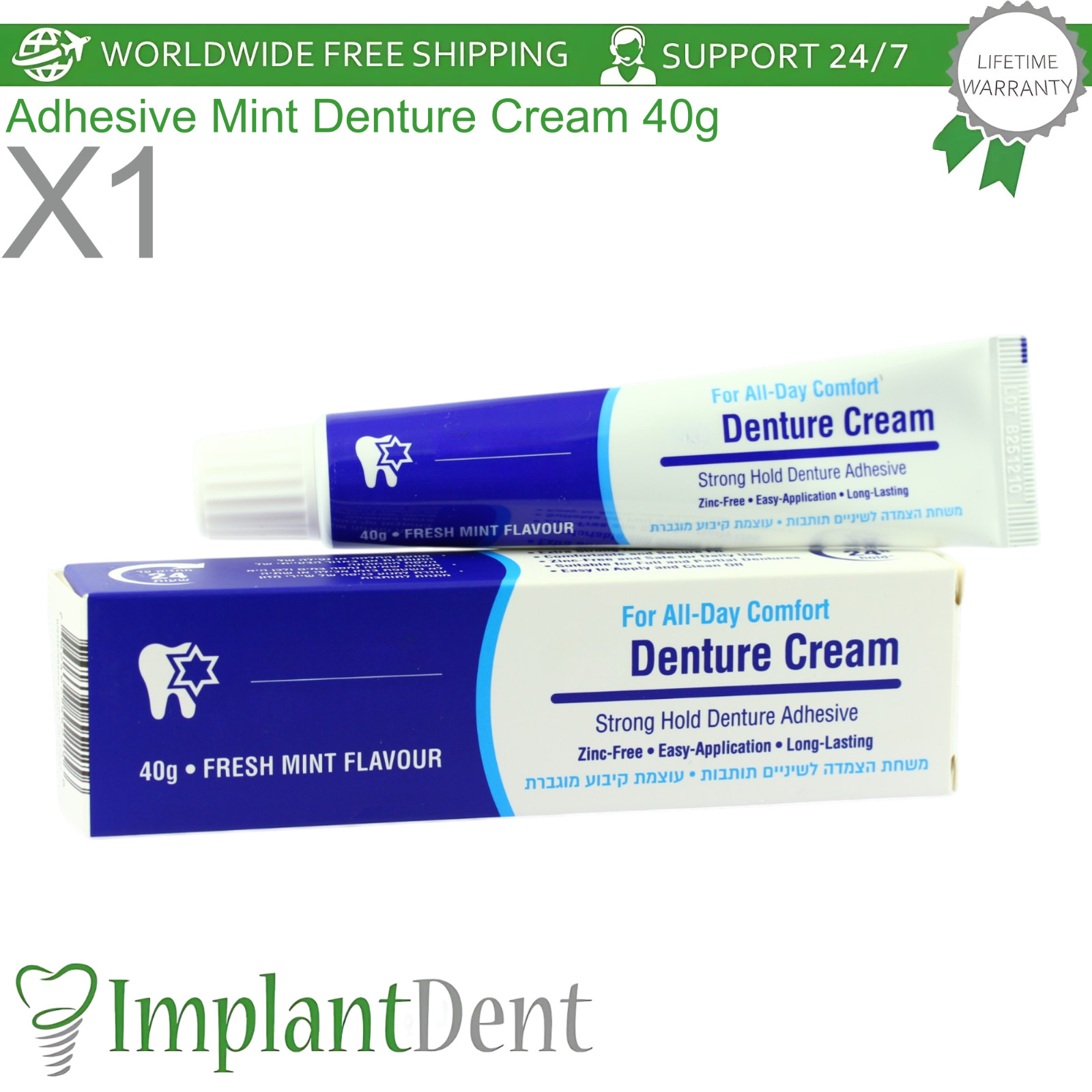 Mint Denture Adhevise Cream 40g Full/Partial Daily Oral Care Routine