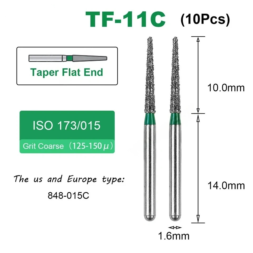 Dental Diamond Bur Taper Flat End TF Coarse Grit FG Dia.1.6mm Bur for High Speed