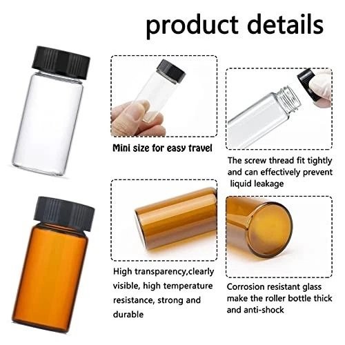 100pcs 4/10ml Glass Vials Clear Sample Vials Lab vials Small Vial with Screw Cap