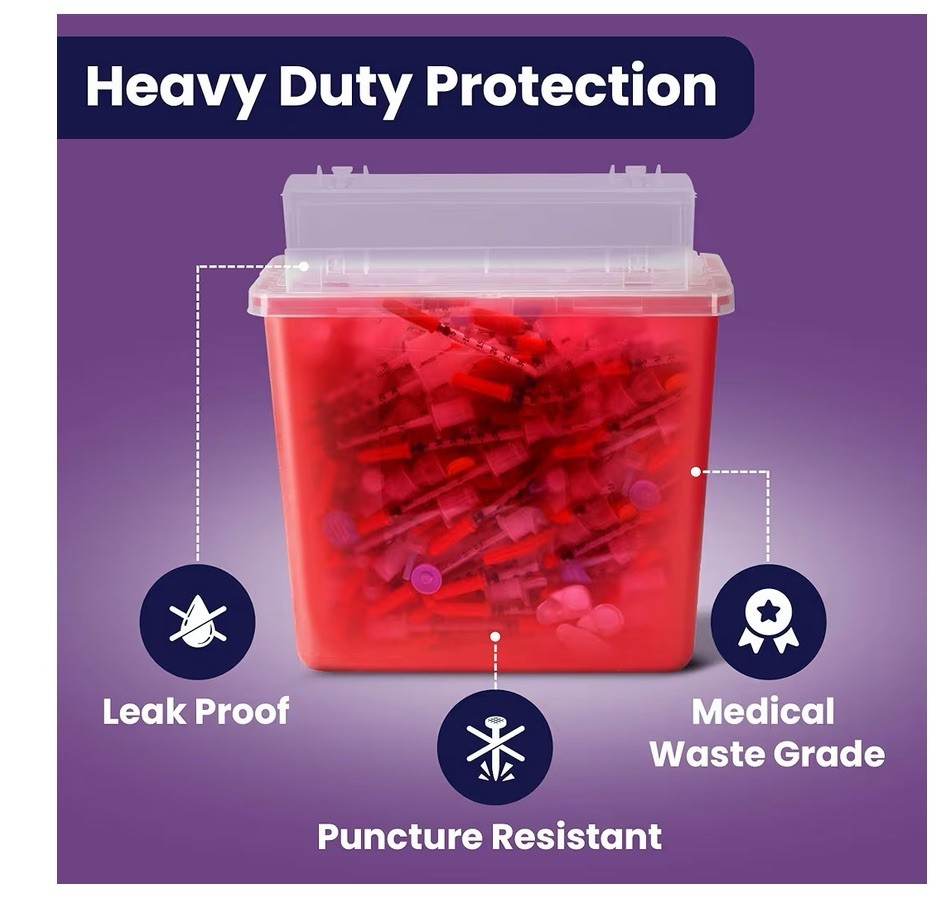 ProHeal Sharps Container 5.4 Quart Needle Disposal Biohazard Waste Bin 2 Pack