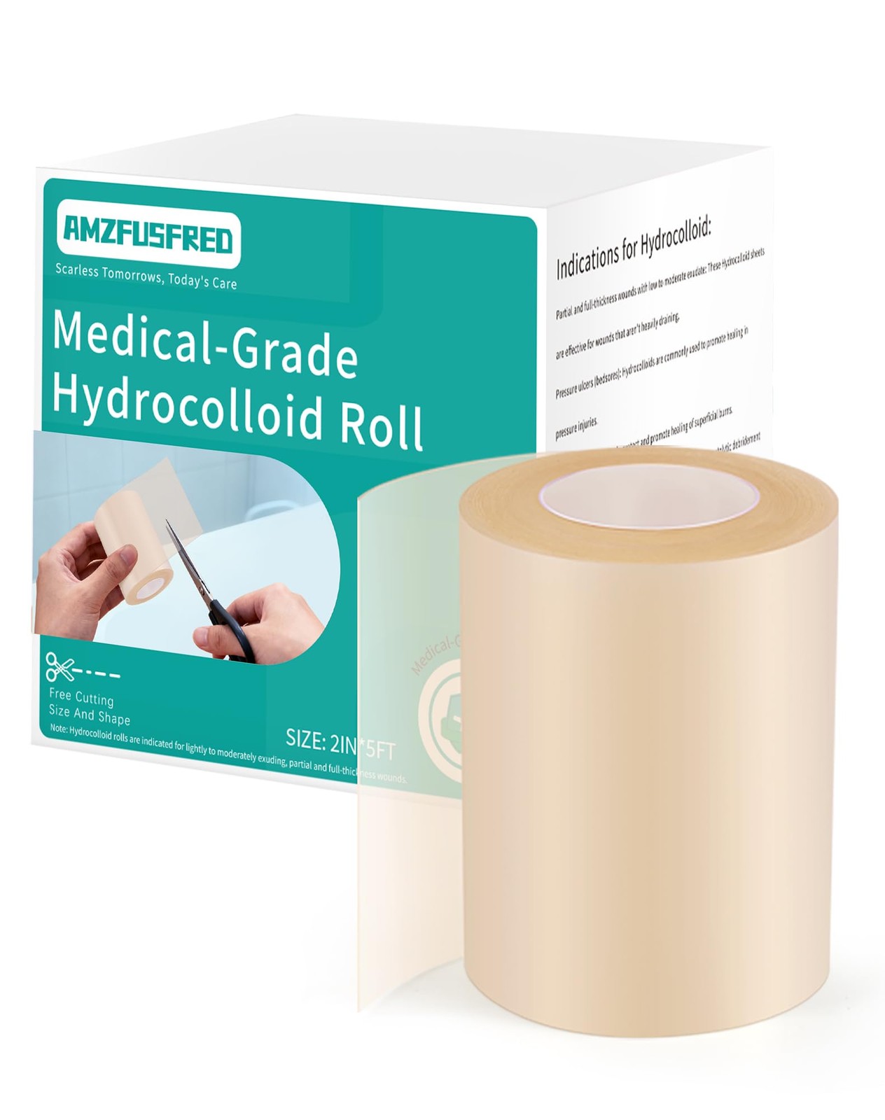 Hydrocolloid Roll for Wound Care Gentle Self-Adhesive 2in x 5FT, Transparent
