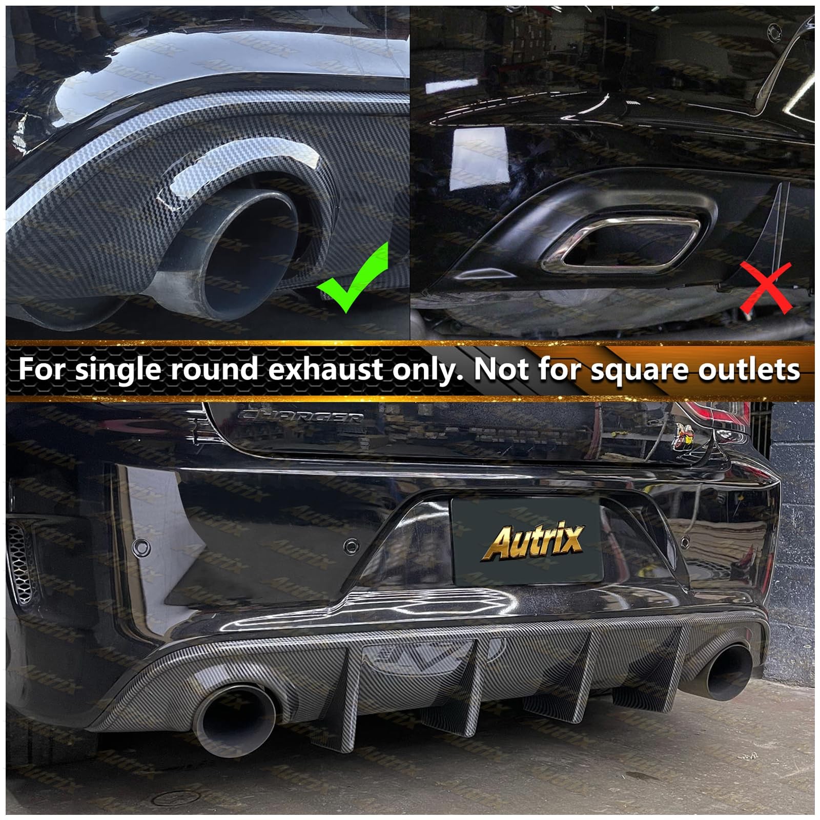Rear Diffuser Lip Splitter Shark Fin Carbon Fiber for 2015-2024 Non-Widebody