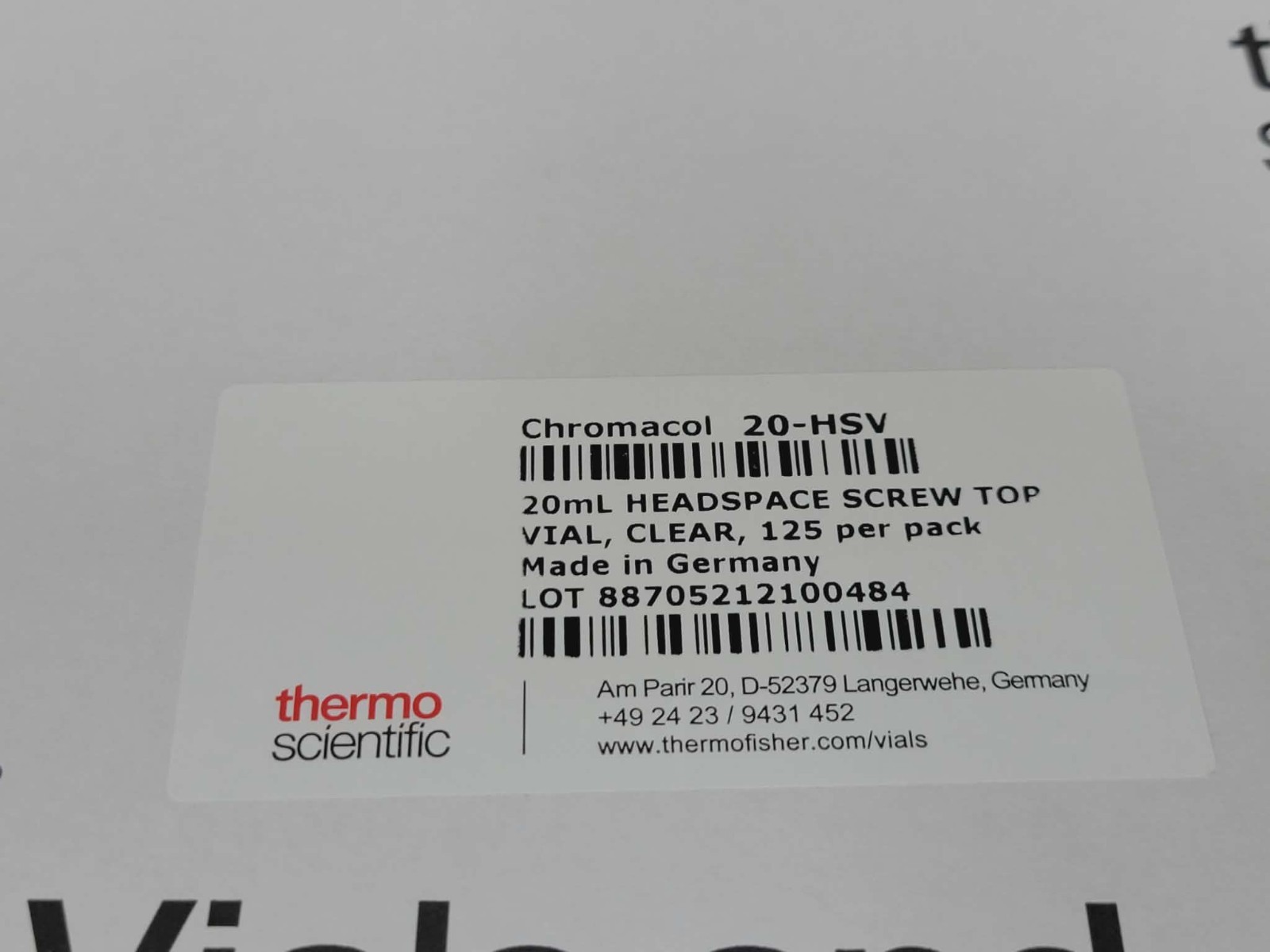 Thermo Fisher 15134649 20-HSV SureSTART Chromacol 20mL Headspace Glas Vial Kit