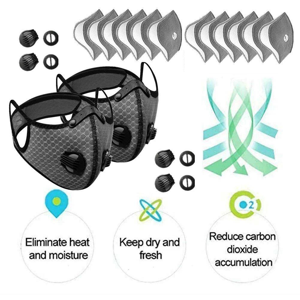 2x Reusable Cycling Sports Face Mask Breathing Valves With Active Carbon Filter