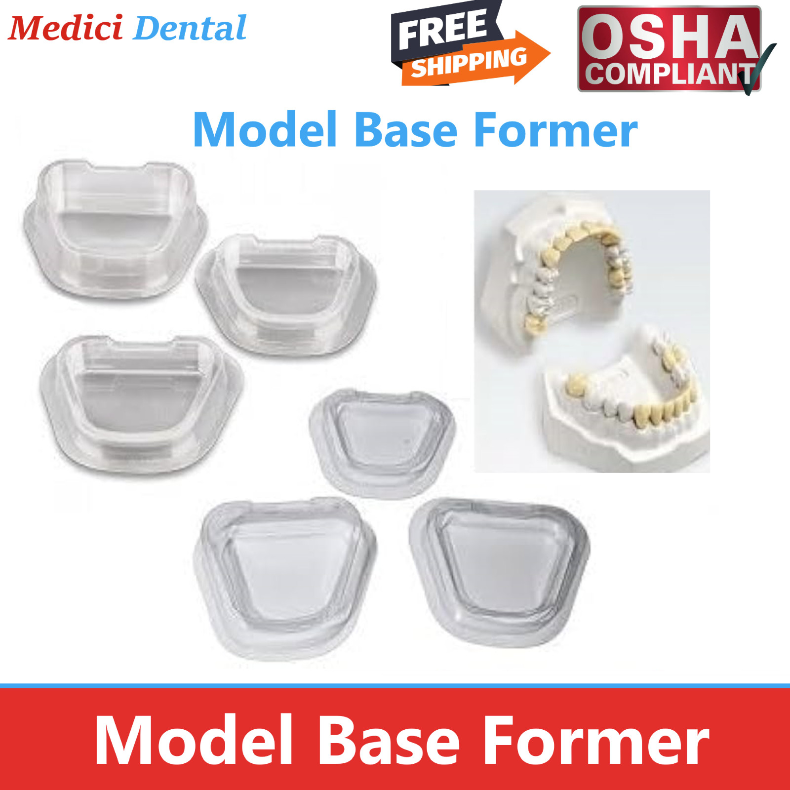 Dental Ortho Study Model Base Former Adult, Disposable Clear, Size:M/ L 20-60/Bx