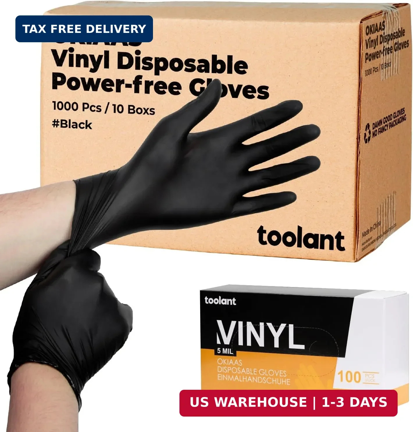 OKIAAS Black/Pink Vinyl Disposable Gloves Latex Free, Food Grade, 5 mil, Cooking