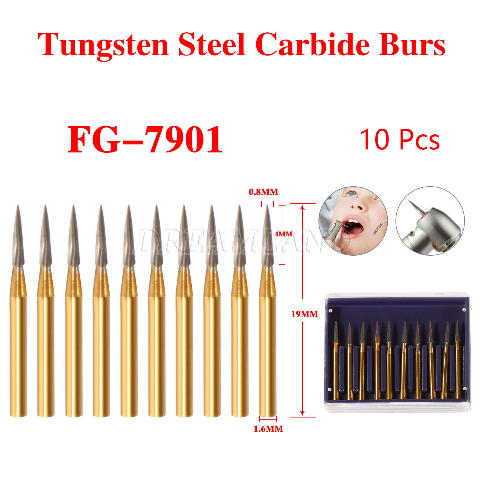 TRIMMING & FINISH DENTAL CARBIDE BURS 12 BLADES TF 7901 NEEDLE