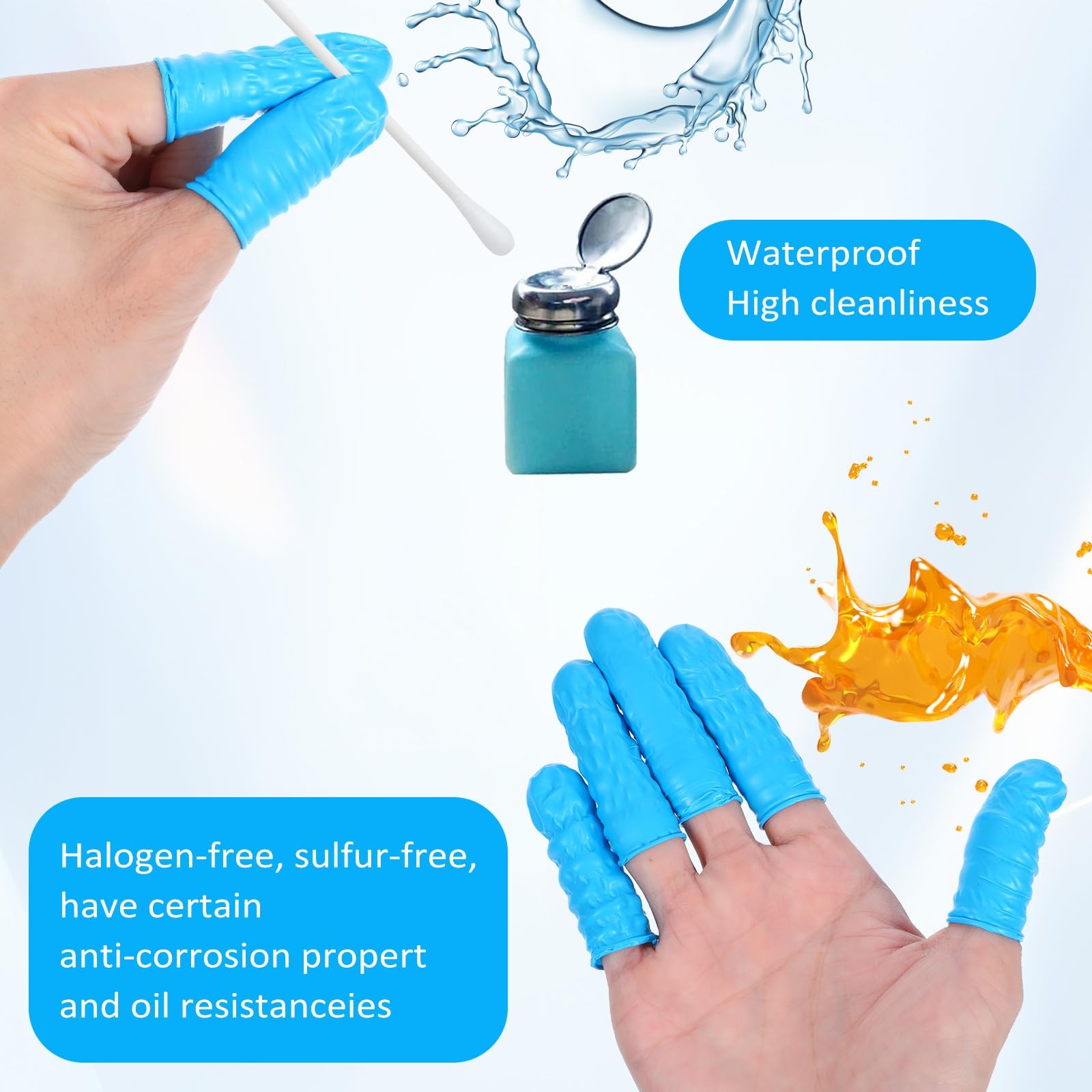 Kifmurase 100 PCS Large Disposable Nitrile Finger Cots, Large, Blue