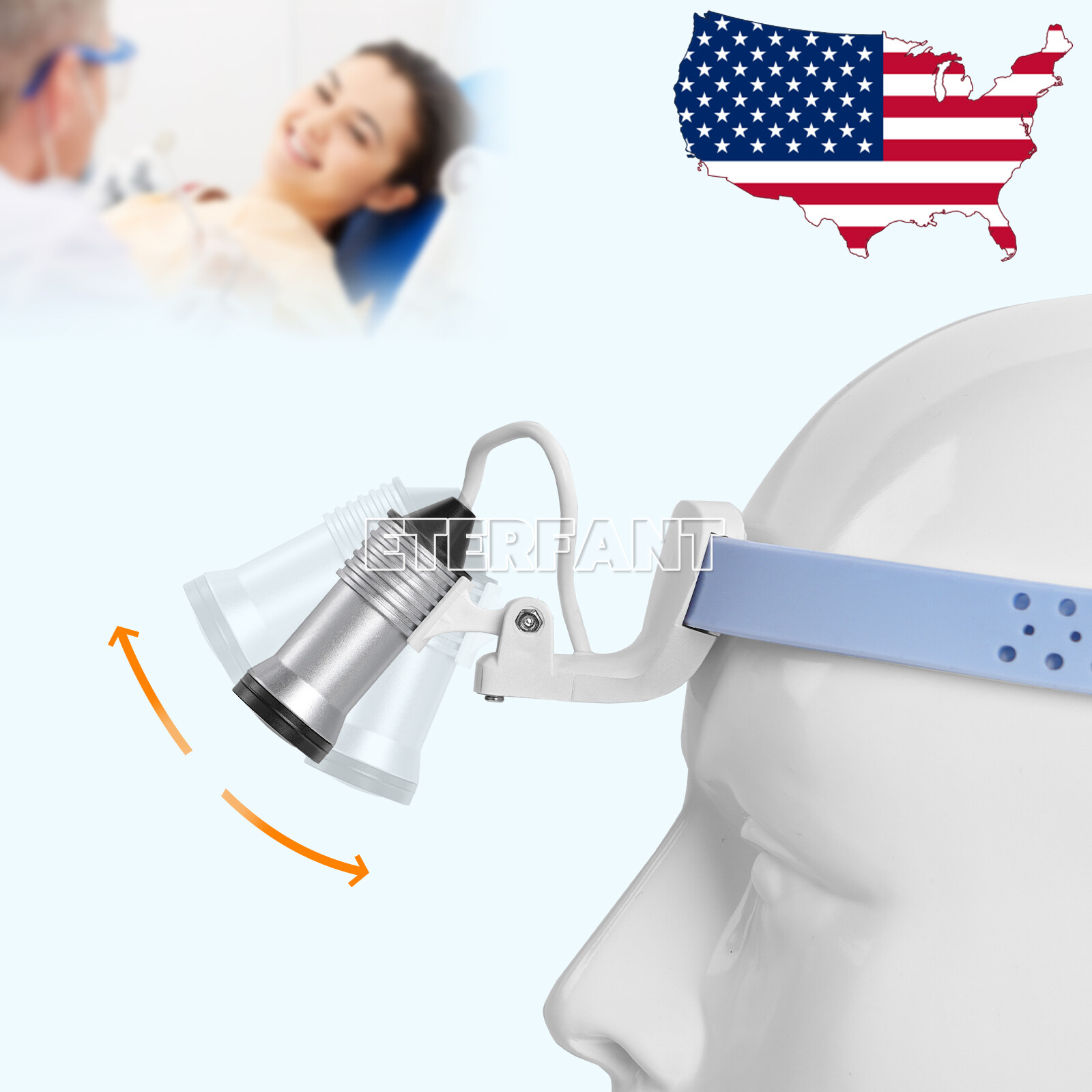 ETERFANT Lightweight Silicone Headlamp Dental Surgery Medical 5W LED Blue