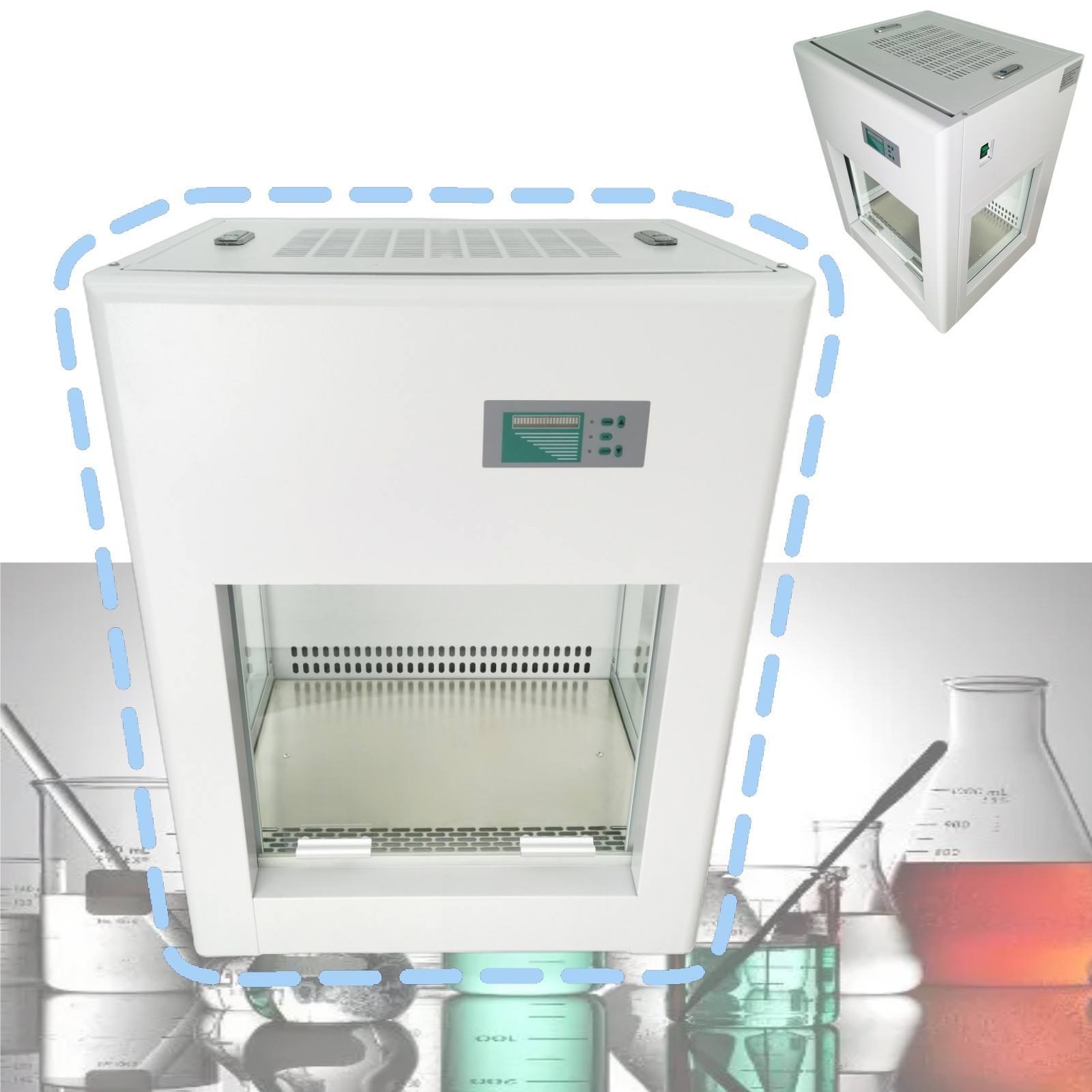 110V Mini Lab Purification Workbench Desktop Type Lab Fume Hood Fume Cupboard