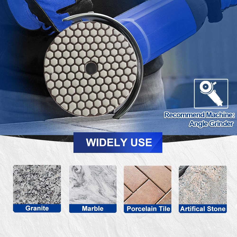 5″ Dry Diamond Polishing Pads Grit 50 for Granite & Marble (7-Pack)