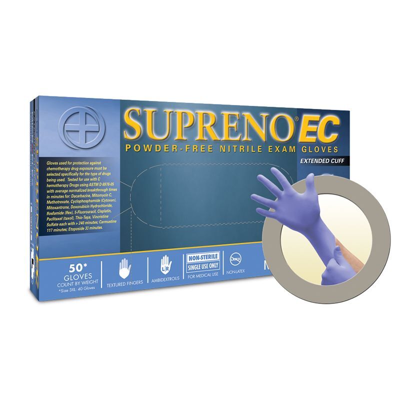 Supreno EC Nitrile Gloves: Large, 50/Bx, Non-Sterile, Powder-Free, Textured