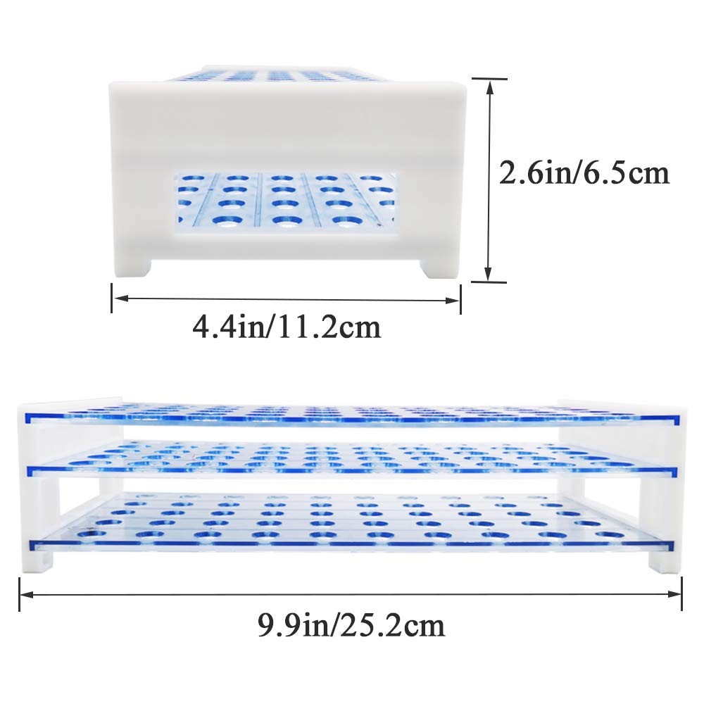 50Pcs Clear Plastic Test Tubes With Caps 50 Hole Rack 16x100mm 10ml Science Lab