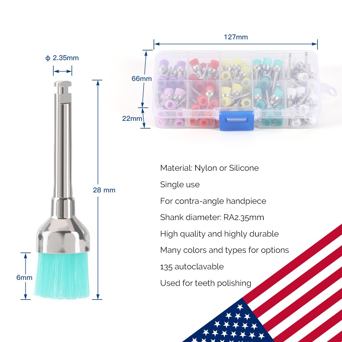 100pcs Dental Lab Nylon Latch Small Flat Polishing Polisher Prophylaxis Colorful