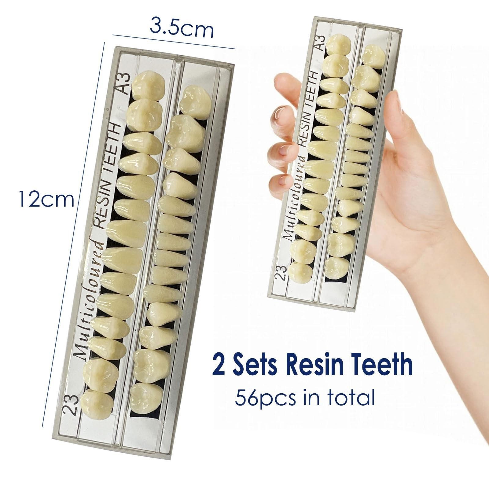 56 Pcs False Teeth Fake Teeth 2 Sets Synthetic Resin Dental Tooth, Upper Lower